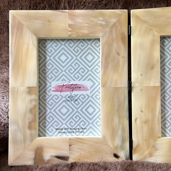 Natural Horn Hinged 4x6 Picture Dual Frame Home Table Decor Ivory Tan - Picture 8 of 17